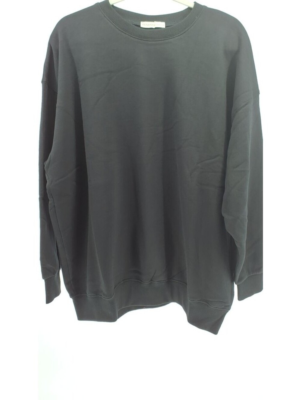 Zenana Tunic Length Pullover Sweatshirt-Black / L/XL